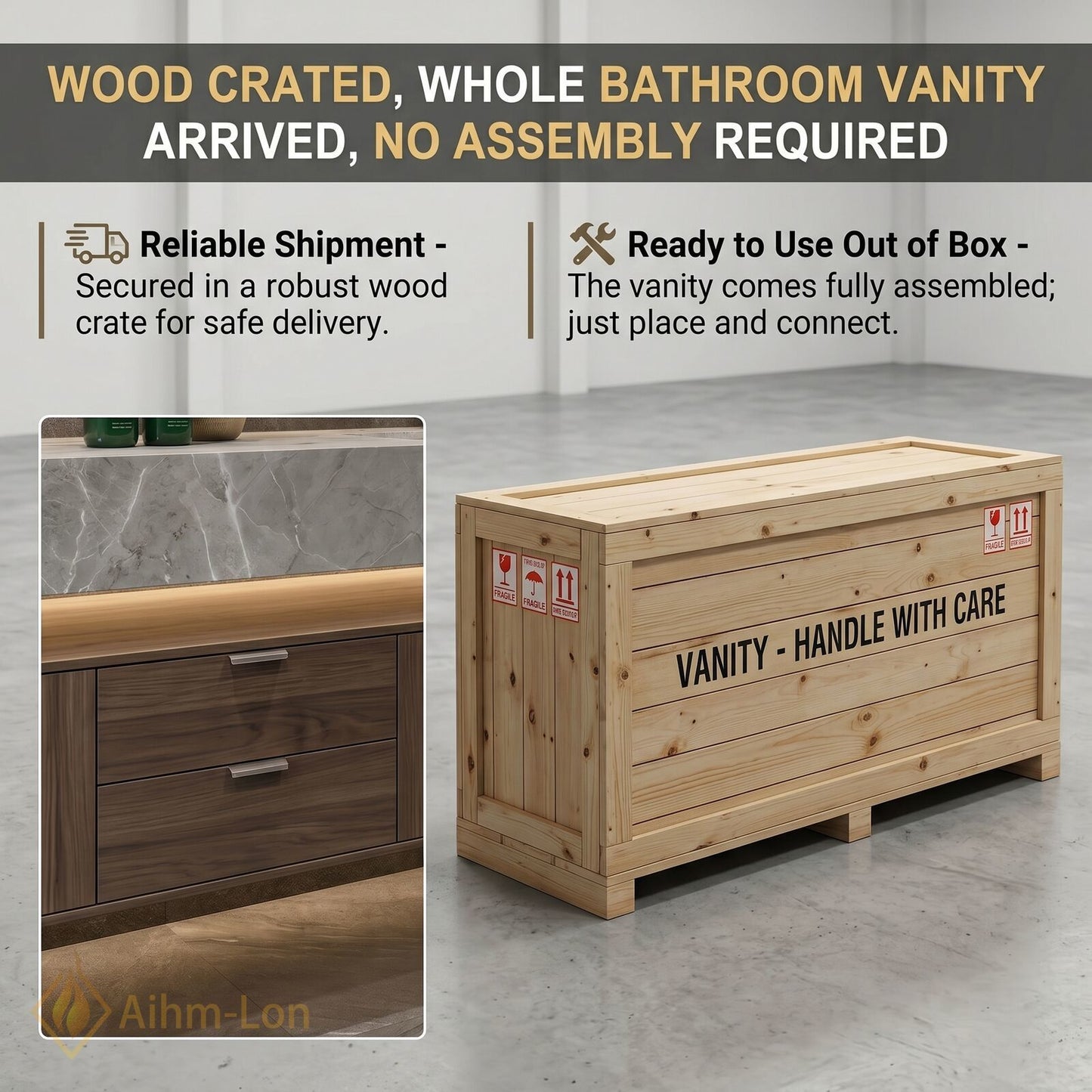 76''-96'' Bathroom Vanity with Sink Floating Storage Drawers Large Marble Texture Top