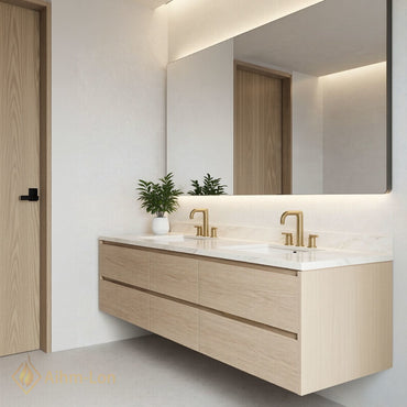 60''-96'' Modern Bathroom Vanity with Sink Floating Marble Texture Anti-Fog Drawers