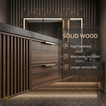 60''-96'' Double Bathroom Vanity with Sink Floating Dark Marble Slatted Center Panel