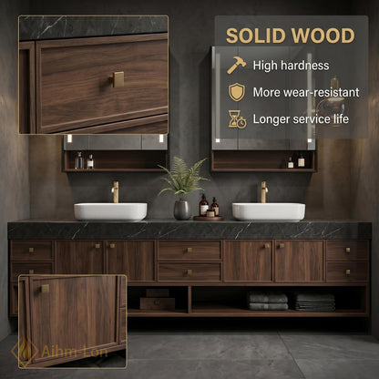 70''-96'' Bathroom Vanity with Sink Modern Floating Dark Walnut Open Center Shelving