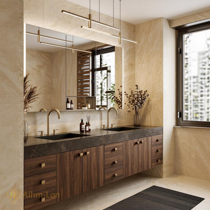 72''-96'' Double Bathroom Vanity with Sink Dark Modern Floating Stone-Top Top