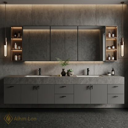 60''-96'' Double Bathroom Vanity with Sink Modern Floating Matte Grey Finish Mirror