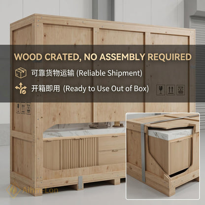 78''-96'' Double Bathroom Vanity with Sink Floating Double Oak Finish Slatted Front