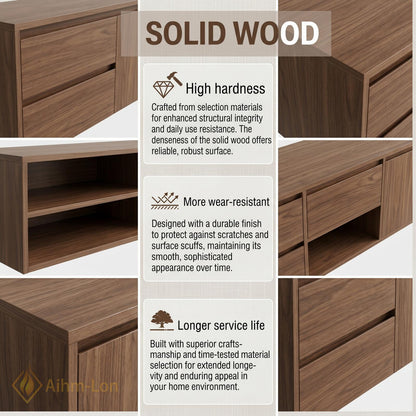 60''-96'' Double Bathroom Vanity with Sink Modern Warm Wood Finish Large Mirror