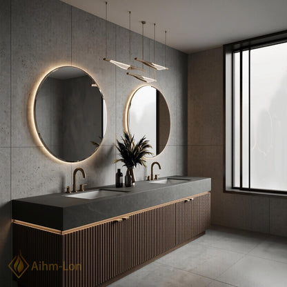60''-96'' Double Bathroom Vanity with Sink Dark-Walnut Modern Floating Slatted Open