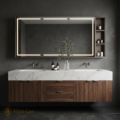 60''-96'' Double Bathroom Vanity with Sink Solid Stone Wood Grain Front Panels