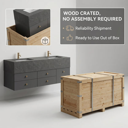 60''-96'' Modern Bathroom Vanity with Sink Double Sink Dark Slate Geometric Drawers Cabinet