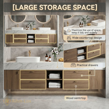 60''-96'' Double Bathroom Vanity with Sink Floating Modern Vanitys Storage Drawers Large
