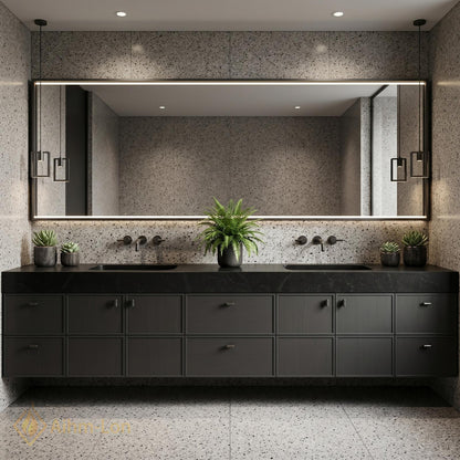 76''-96'' Double Bathroom Vanity with Sink Charcoal Grey Modern Floating Slatted Storage