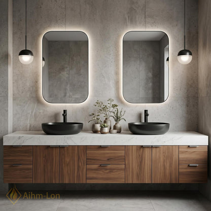 74''-96'' Double Bathroom Vanity with Sink Modern Floating Stone Countertop Storage Wide