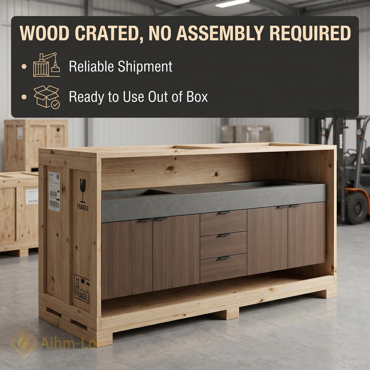 60''-96'' Double Bathroom Vanity with Sink Modern Floating Dark Walnut Grain Drawers