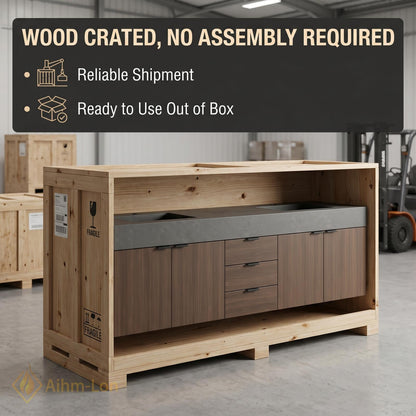 60''-96'' Double Bathroom Vanity with Sink Modern Floating Dark Walnut Grain Drawers