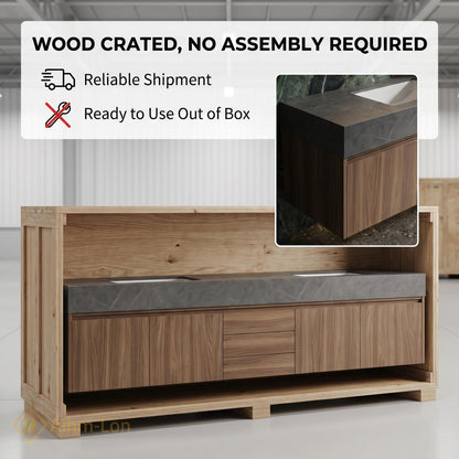 60''-96'' Double Bathroom Vanity with Sink Modern Floating Dark Stone Top Wood