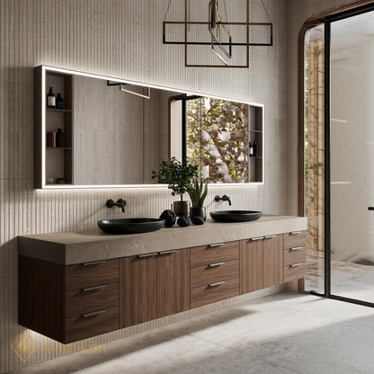 72''-96'' Double Bathroom Vanity with Sink Wood Stone-Top Grain Open Drawers