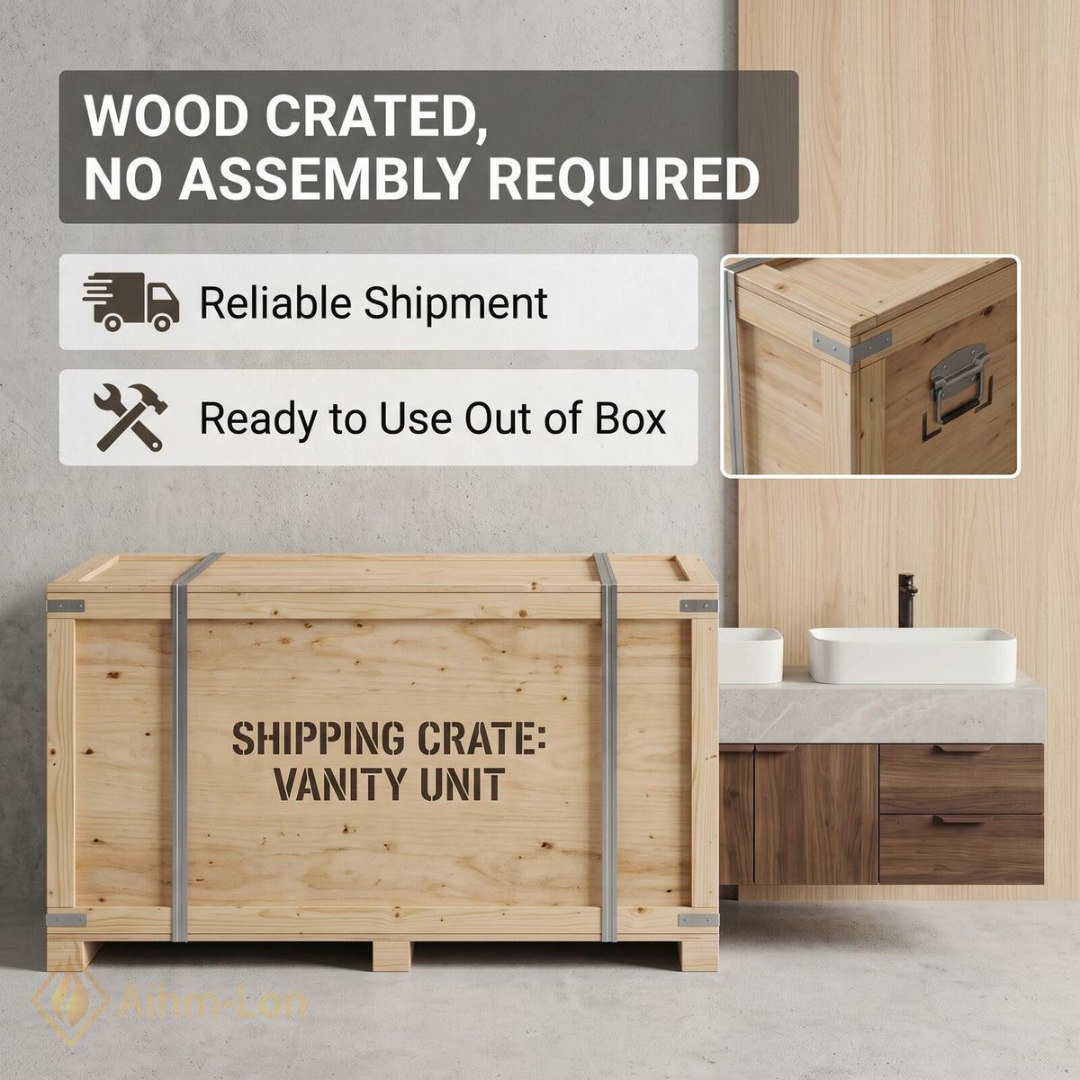 72''-96'' Double Bathroom Vanity with Sink Floating Double Dark Wood Finish Featuring