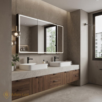 72''-96'' Double Bathroom Vanity with Sink Floating Double Dark Wood Finish Featuring