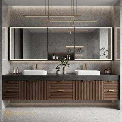 72''-96'' Double Bathroom Vanity with Sink Dark-Wood Modern Countertop Finish Vertical