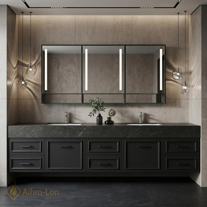 72''-96'' Double Bathroom Vanity with Sink Charcoal Drawers Modern Matte Finish Deep