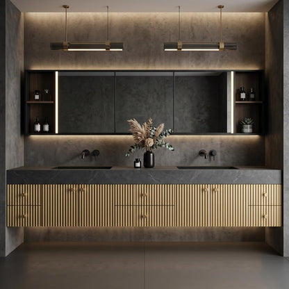 60''-96'' Double Bathroom Vanity with Sink Modern Floating Fluted Front Brushed Gold Accents