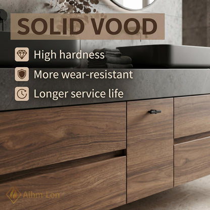 60''-96'' Double Bathroom Vanity with Sink Walnut Modern Floating Grain Drawer Storage