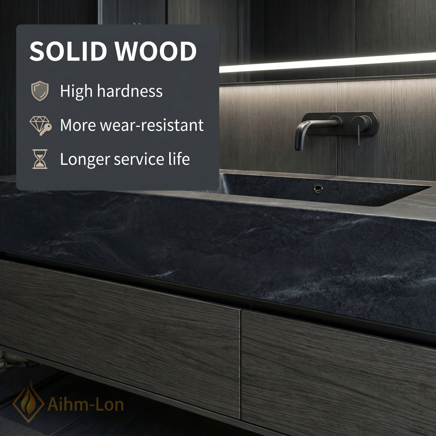 36''-64'' Modern Bathroom Vanity with Sink Grey Stone Veining Wood Grain Base