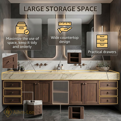 78''-96'' Double Bathroom Vanity with Sink Floating Modern Storage Drawers Large Marble