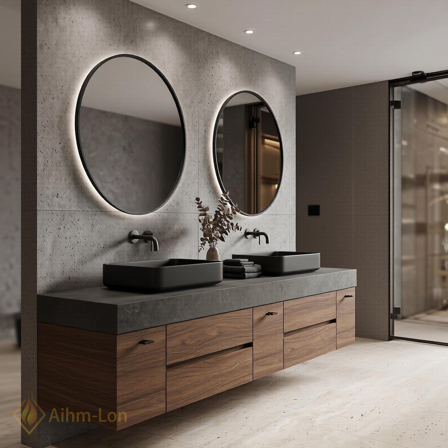 60''-96'' Double Bathroom Vanity with Sink Walnut Modern Floating Grain Drawer Storage