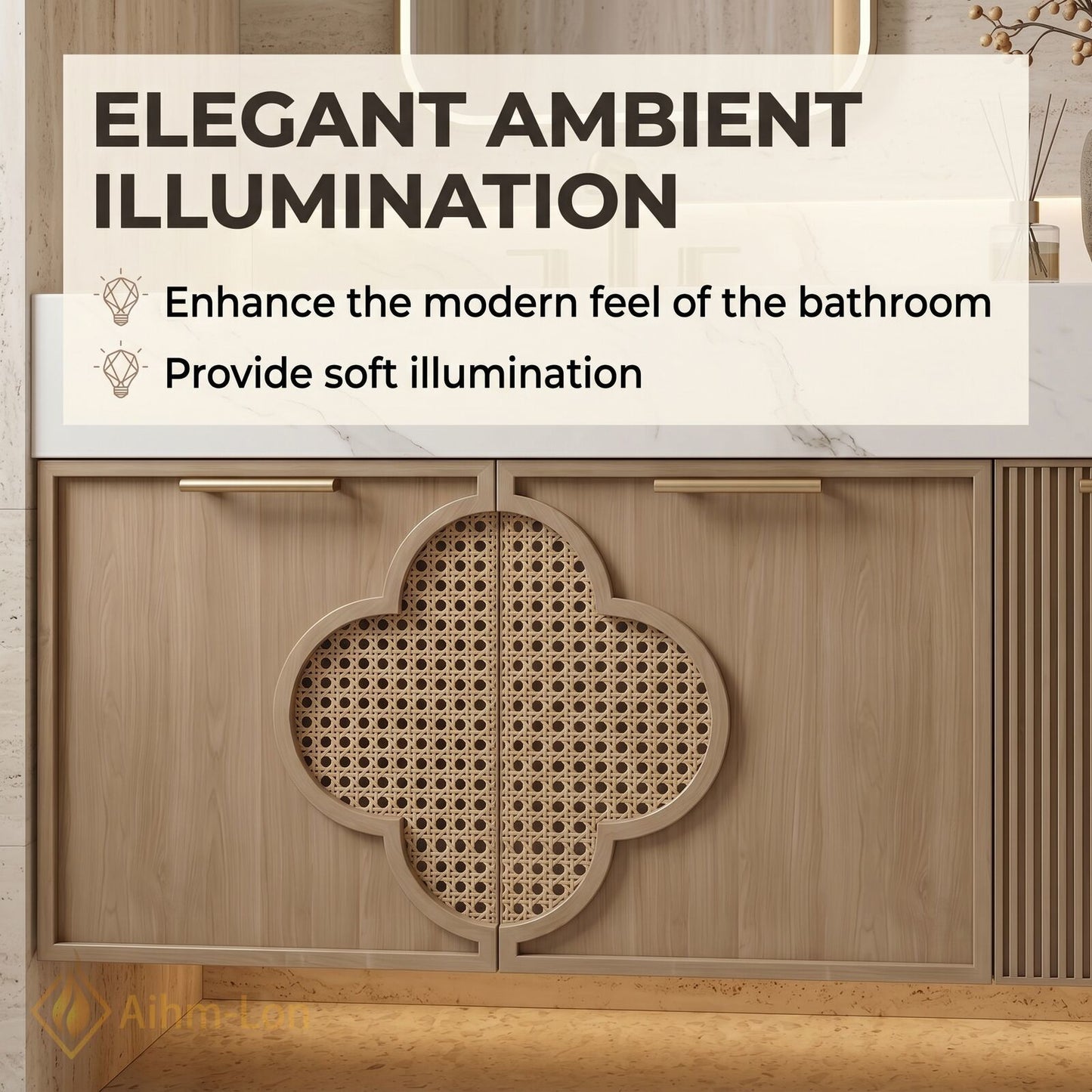 72''-96'' Double Bathroom Vanity with Sink Carved Lattice Doors Floating Design Marble
