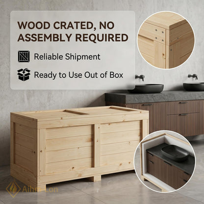60''-96'' Double Bathroom Vanity with Sink Contemporary Floating Slatted Panels Dark Walnut