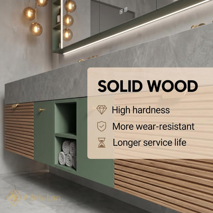 60''-96'' Bathroom Vanity with Sink Modern Floating Green Slatted Finish Stone-Like Top