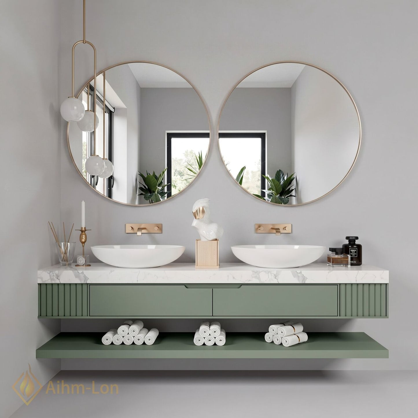 60''-96'' Double Bathroom Vanity with Sink Marble-look Countertop Separate Drawers Shelf
