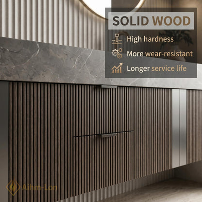 60''-96'' Double Bathroom Vanity with Sink Dark Modern Floating Stone-Top Slatted