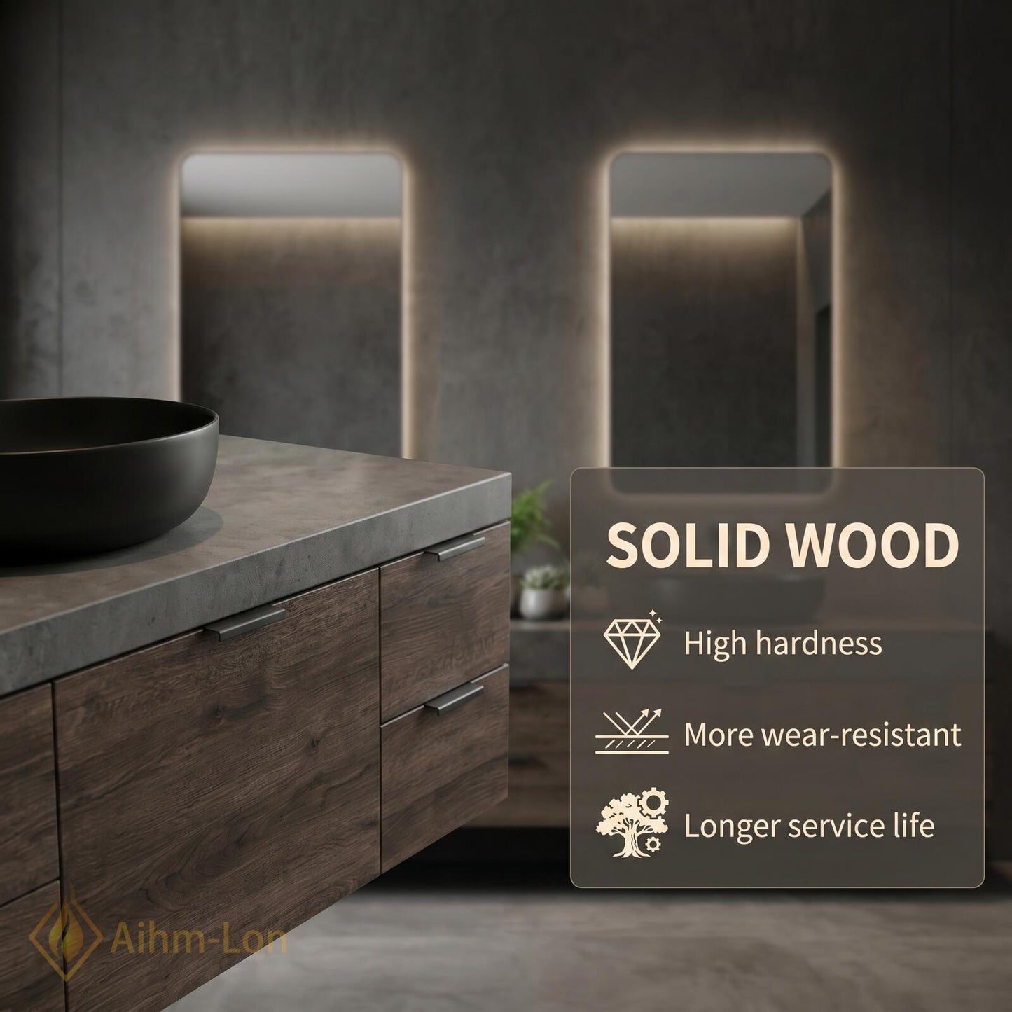 70''-96'' Double Bathroom Vanity with Sink Wood Modern Floating Stone Countertop Grain