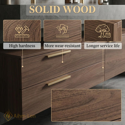 60''-96'' Double Bathroom Vanity with Sink Modern Slatted Center Dark Walnut Warm