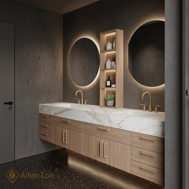78''-96'' Dual Bathroom Vanity with Sink White-Marble White Floating Wall-Mounted Wall-Mount Basins