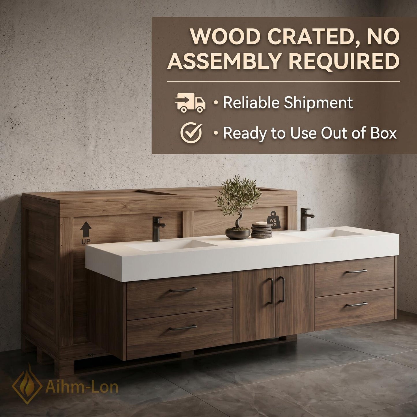 60''-96'' Double Bathroom Vanity with Sink Modern Floating Solid Frame Base Drawers