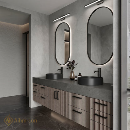 76''-96'' Double Bathroom Vanity with Sink Dark Walnut Slatted Panel Dual Sink