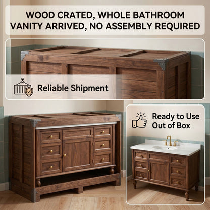 50''-64'' Classic Bathroom Vanity with Sink Single Chestnut White Marble Spacious Drawers Cabinet