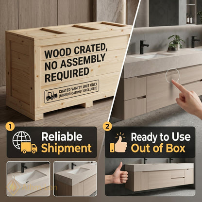 60''-96'' Double Bathroom Vanity with Sink Light-Wood Modern Grain Floating Countertop