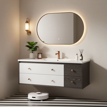 36''-64'' Modern Bathroom Vanity with Sink Floating Dual-Tone White Charcoal Smart Mirror