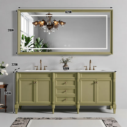 60"-96"Large Classic Bathroom Vanity with Double Sink   Cabinet with Integrated Mirror