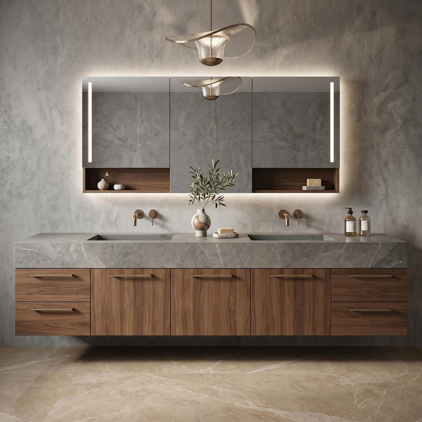 60''-96'' Modern Bathroom Vanity with Sink Floating Double Dark Walnut Finish Cabinet