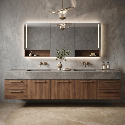 60''-96'' Modern Bathroom Vanity with Sink Floating Double Dark Walnut Finish Cabinet