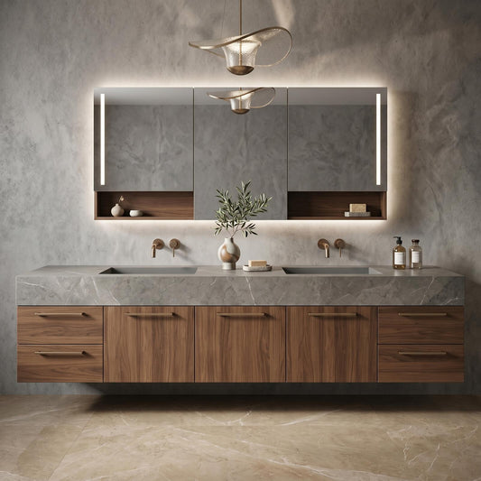 60''-96'' Modern Bathroom Vanity with Sink Floating Double Dark Walnut Finish Cabinet