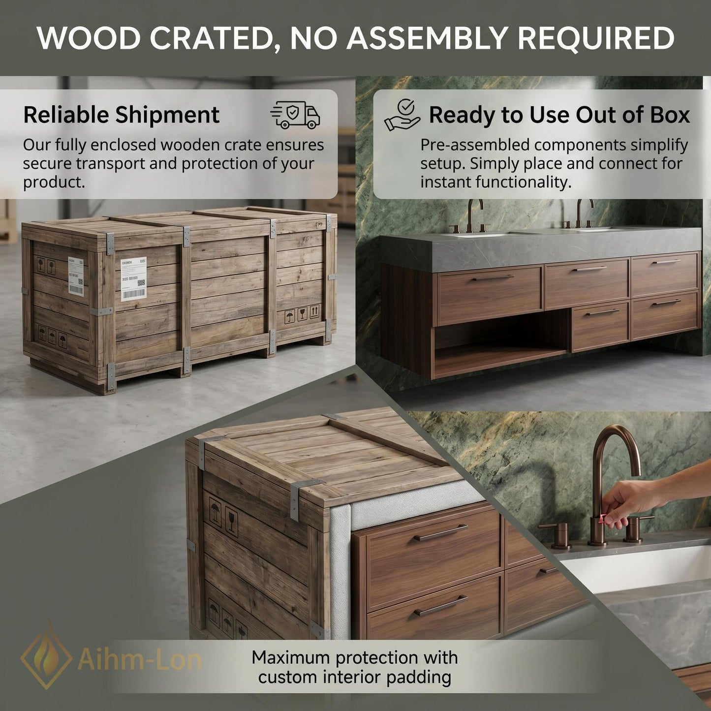 60''-96'' Double Bathroom Vanity with Sink Dark-Walnut Floating Drawers Storage Sleek