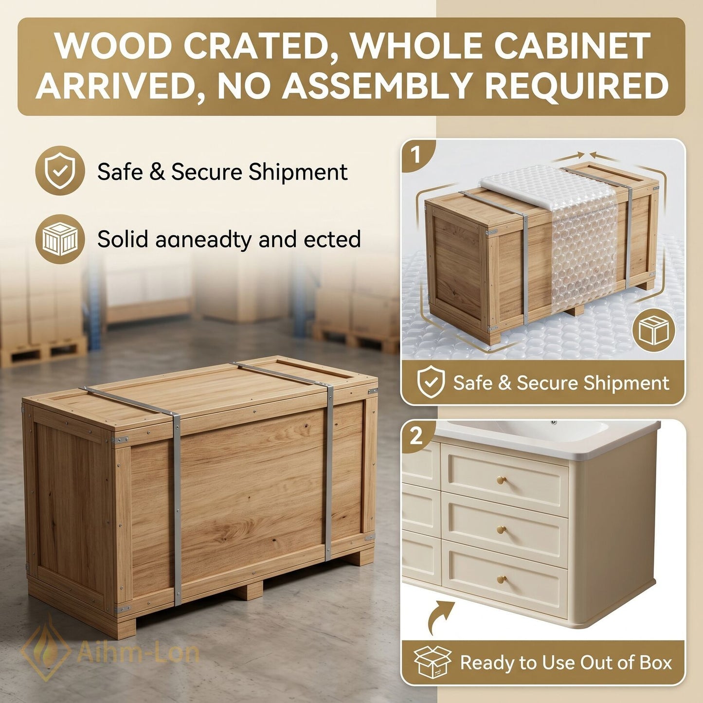 60''-96'' Sleek Bathroom Vanity with Sink Floating Warm Cream Spacious Storage Cabinet
