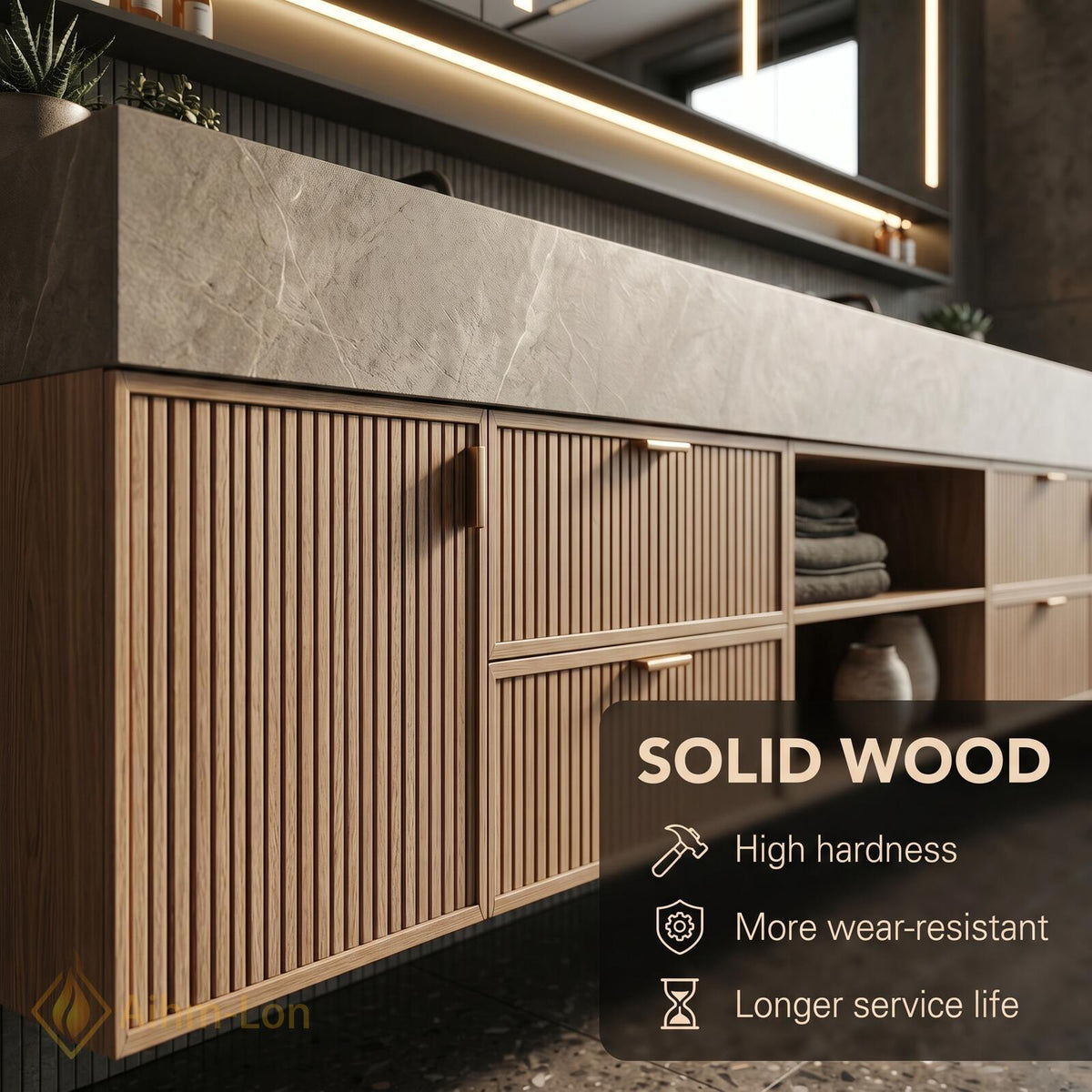 72''-96'' Bathroom Vanity with Sink Floating Vanity Slatted Wood Finish Open Center