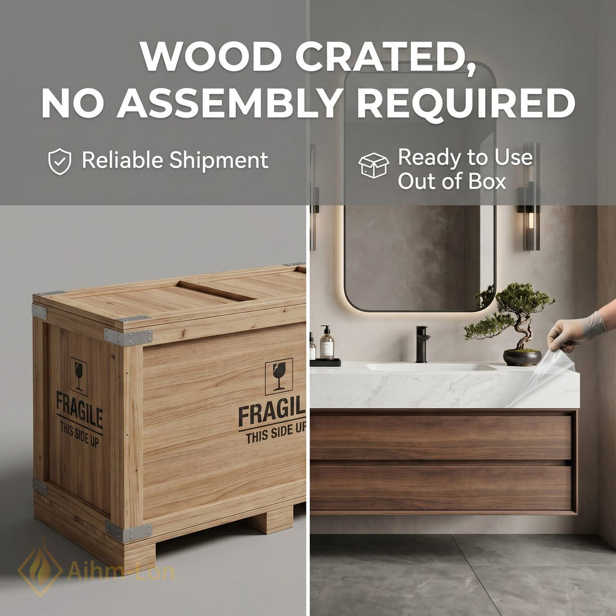60''-96'' Double Bathroom Vanity with Sink Dark Walnut Slatted Panel Drawers
