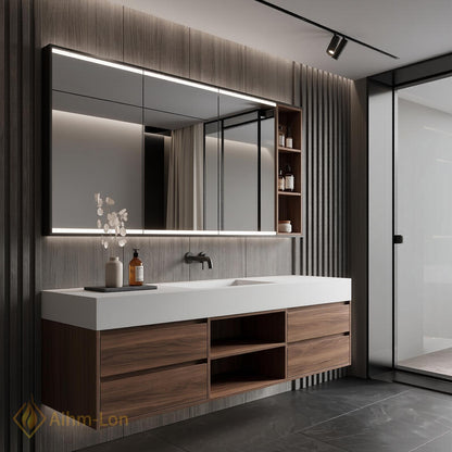 36''-110'' Bathroom Vanity with Sink Floating Streamlined Drawers Dark Wood Finish