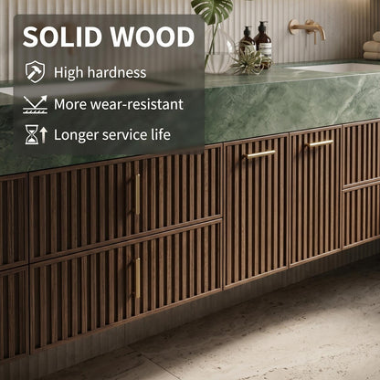 60''-96'' Double Bathroom Vanity with Sink Modern Floating Dark Walnut Ridge-Slatted Front